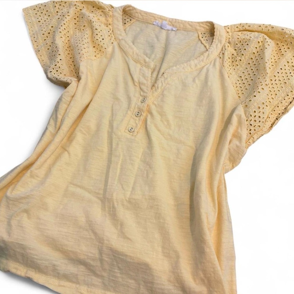 Jane + Delancey Butter Yellow Eyelet Sleeve Blouse XL Boho Top